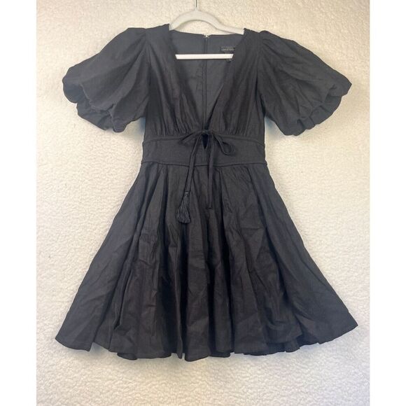 Revolve X House‎ of Harlow 1960 Black Puff Sleeve Peasant Dress Fit Flare US 0 - Picture 1 of 11